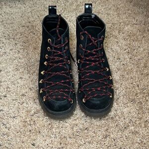 Sam Edelman Black Suede Combat Boots with Red Accent Laces